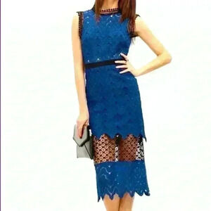 Chic Backless Blue Lace Dress